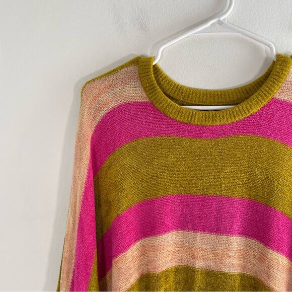 Free People All About You Stripe Chenille Sweater Multi Green Pink XS Oversized - Picture 6 of 16